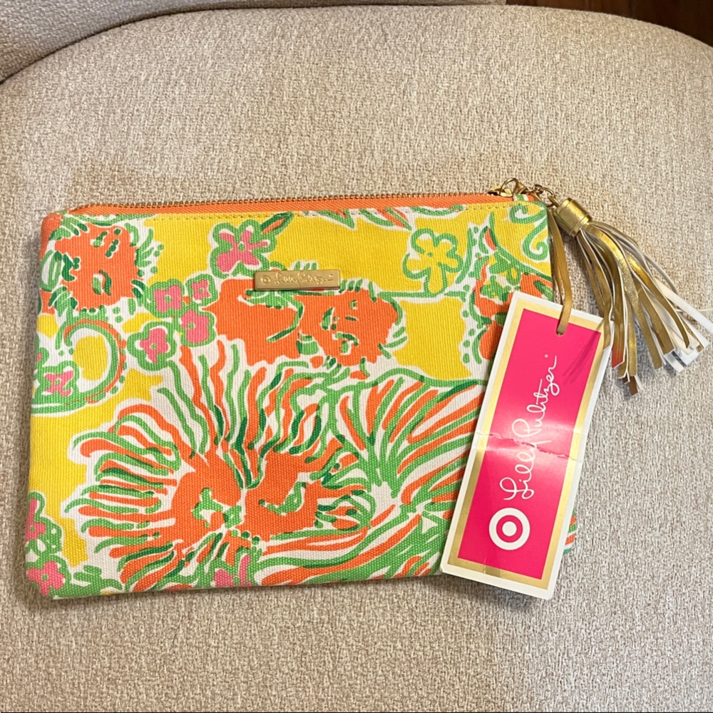Lilly Pulitzer for Target Orange Yellow Floral Pouch Clutch Makeup Bag NWT